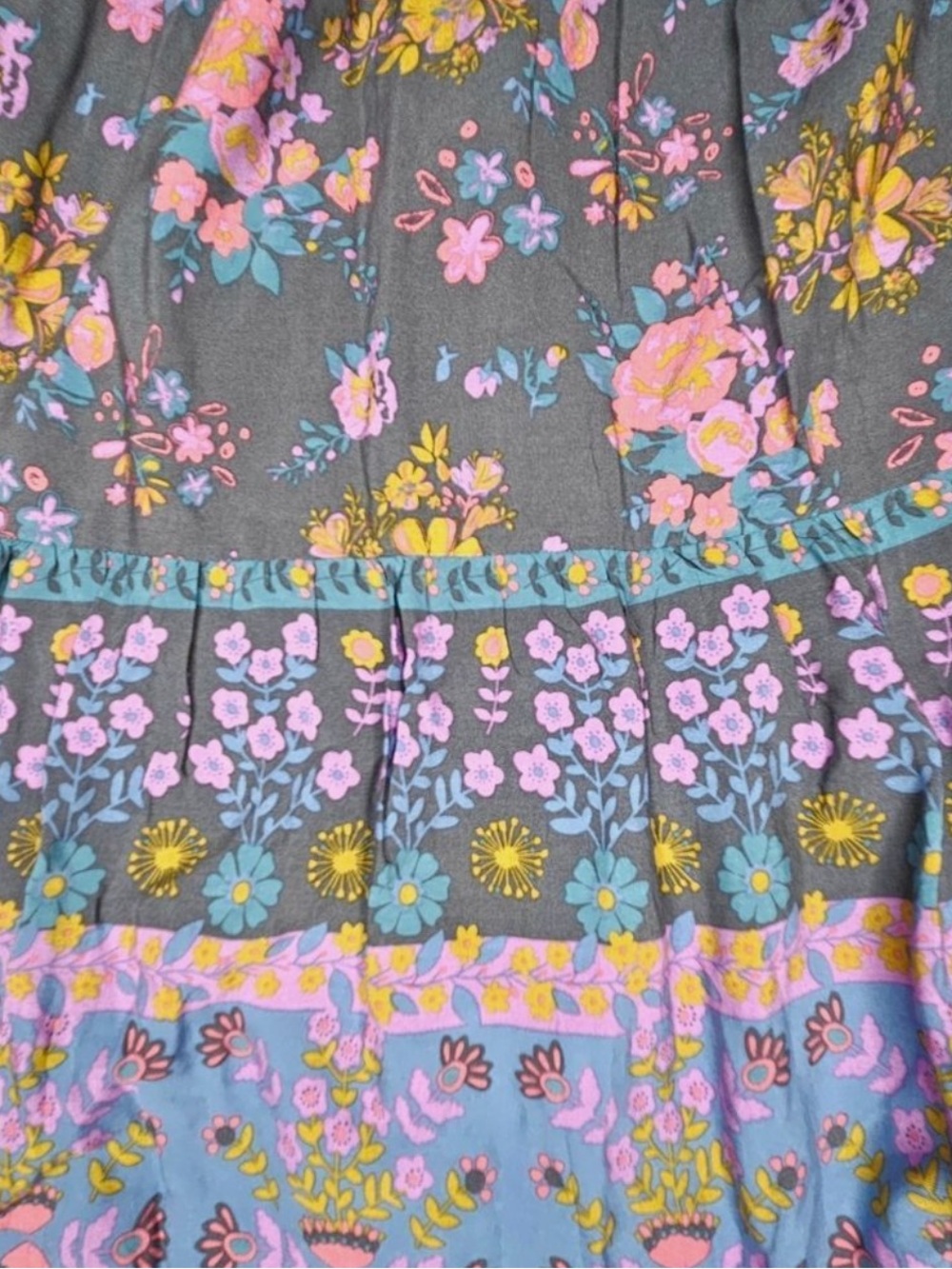 Natural Life Rebecca Tiered Boho Mixed Floral Print Short Sleeve Maxi Dress• XL - Picture 8 of 10